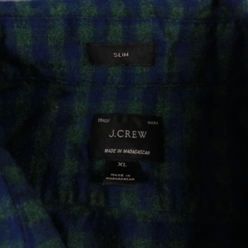 J‎ Crew Shirt Mens XL Blue PLaid Flannel Slim Fit Preppy Modern Casual